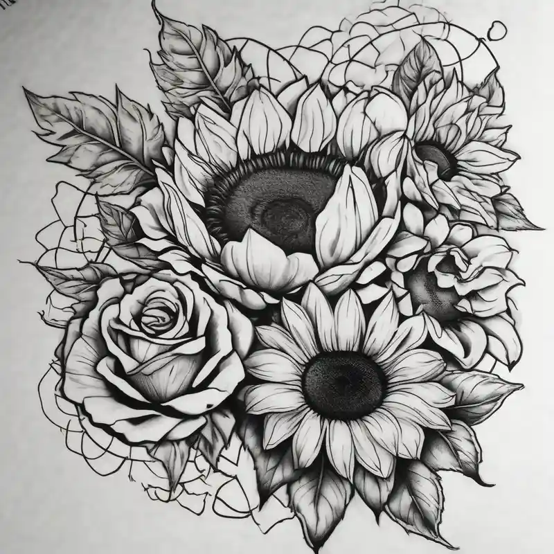 sunflower and roses floral sleeve tattoo half sleeve tattoos for men